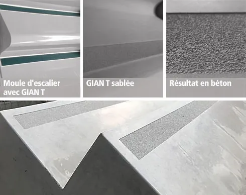 GIAN T02, nez de marche, sablage, béton, antidérapant, texture, profil, escaliers