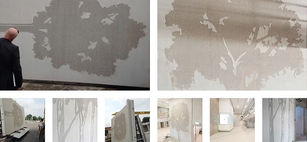 Empreinte, dessin, texte, symboles dans le béton